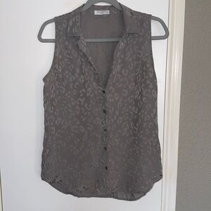 Grey Silk Leopard Print Equipment Femme Blouse - Small